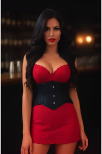 Lavish Black Lace Mini Cincher Underbust Corset Waist Cincher Busk Closure