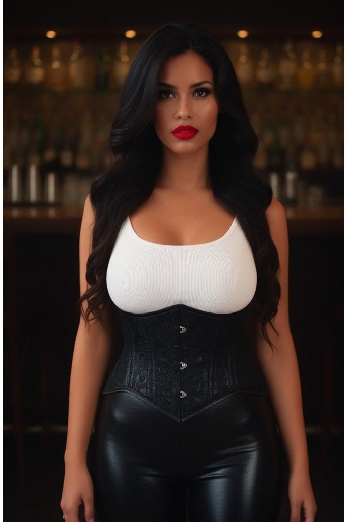 Lavish Black Lace Mini Cincher Underbust Corset Waist Cincher Busk Closure
