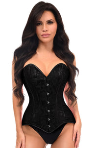Lavish Black Lace Overbust Corset Sweetheart Neckline Busk Closure