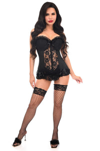 Lavish Black Lycra & Lace Hook & Eye Stretch Bustier Corset