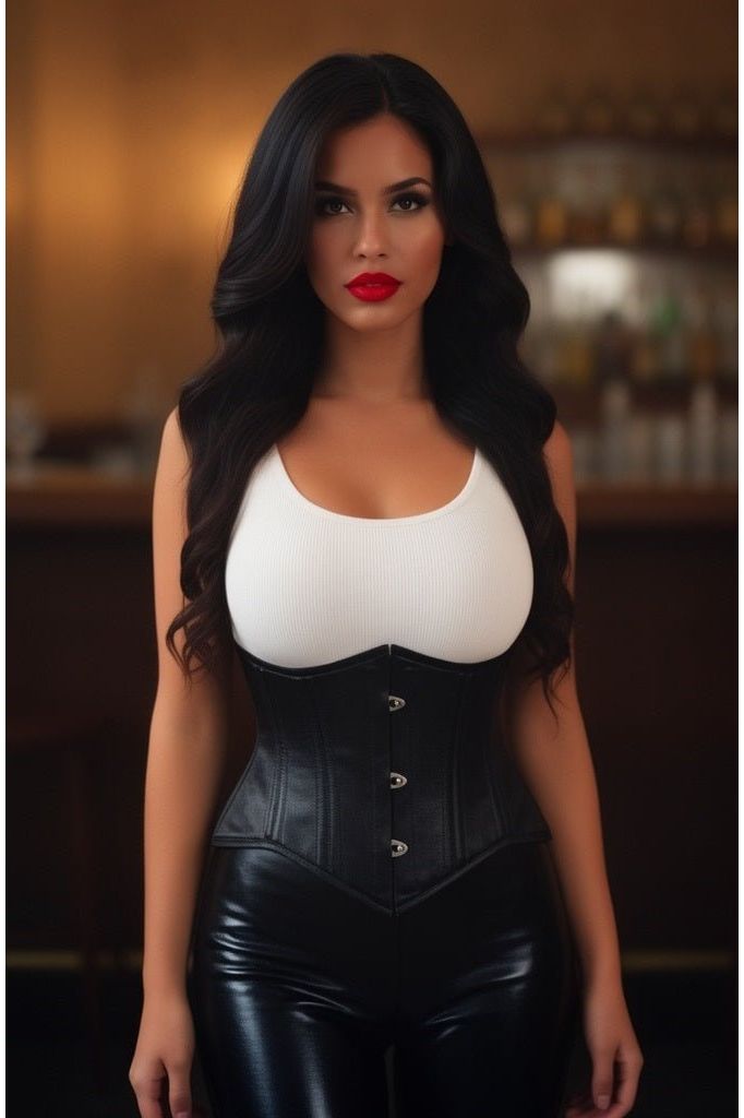 Lavish Black Satin Mini Cincher Underbust Corset Waist Cincher Busk Closure