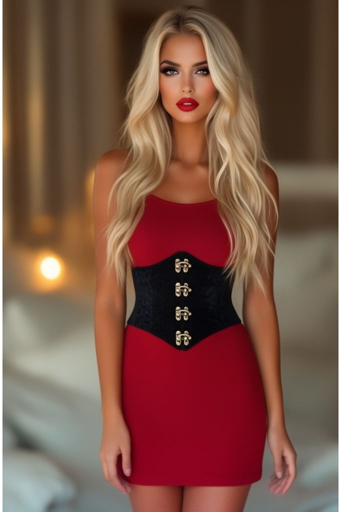 Lavish Black Velvet Corset Belt Cincher w/Clasps