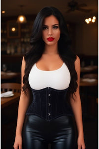 Lavish Black Velvet Mini Cincher Underbust Corset Waist Cincher Busk Closure