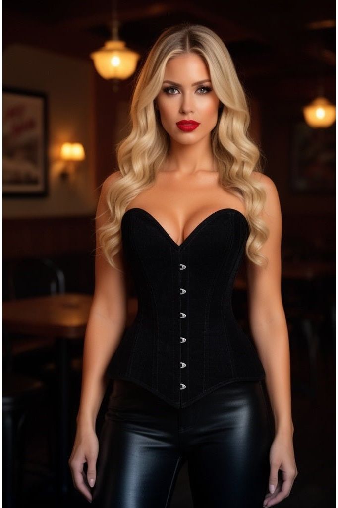 Lavish Black Velvet Overbust Corset Sweetheart Neckline Busk Closure