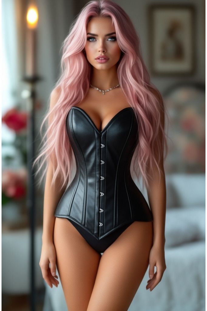 Lavish Black Wet Look Faux Leather Overbust Corset Sweetheart Neckline Busk Closure