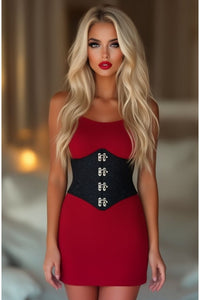 Lavish Black/Black Swirl Brocade Corset Belt Cincher w/Clasps