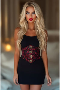 Lavish Black/Red Swirl Brocade Corset Belt Cincher w/Clasps