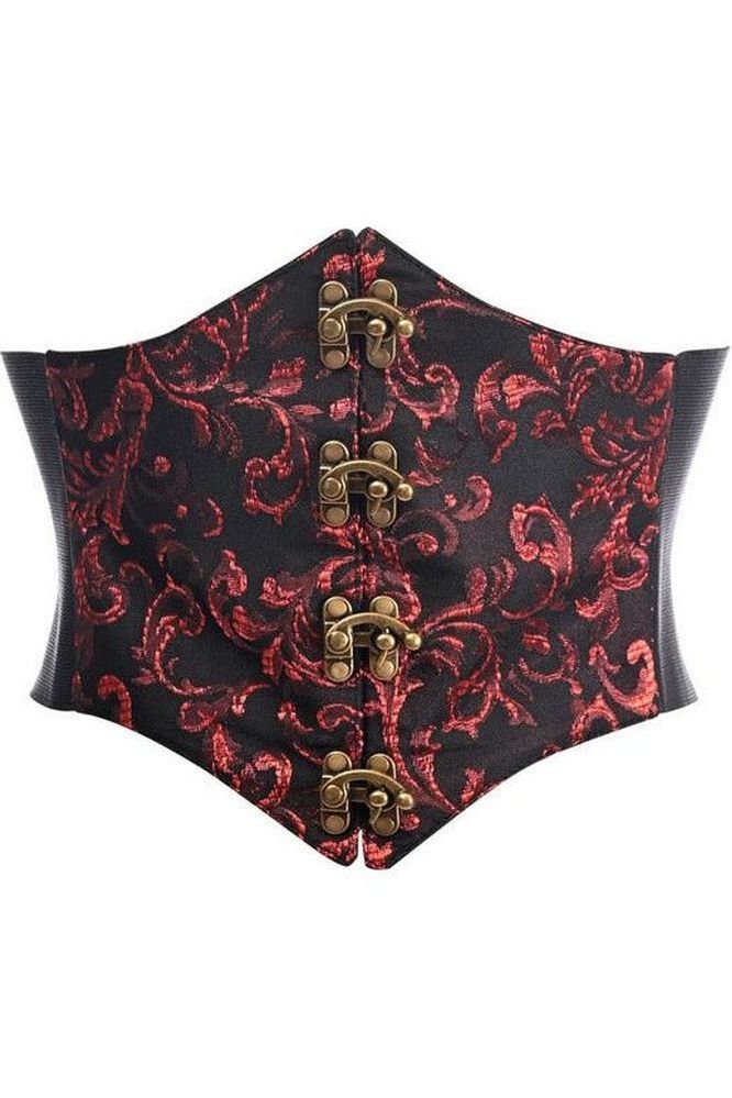 Lavish Black/Red Swirl Brocade Corset Belt Cincher w/Clasps