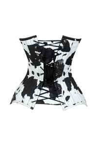Lavish Black/White Cow Print Faux Leather Overbust Corset Top