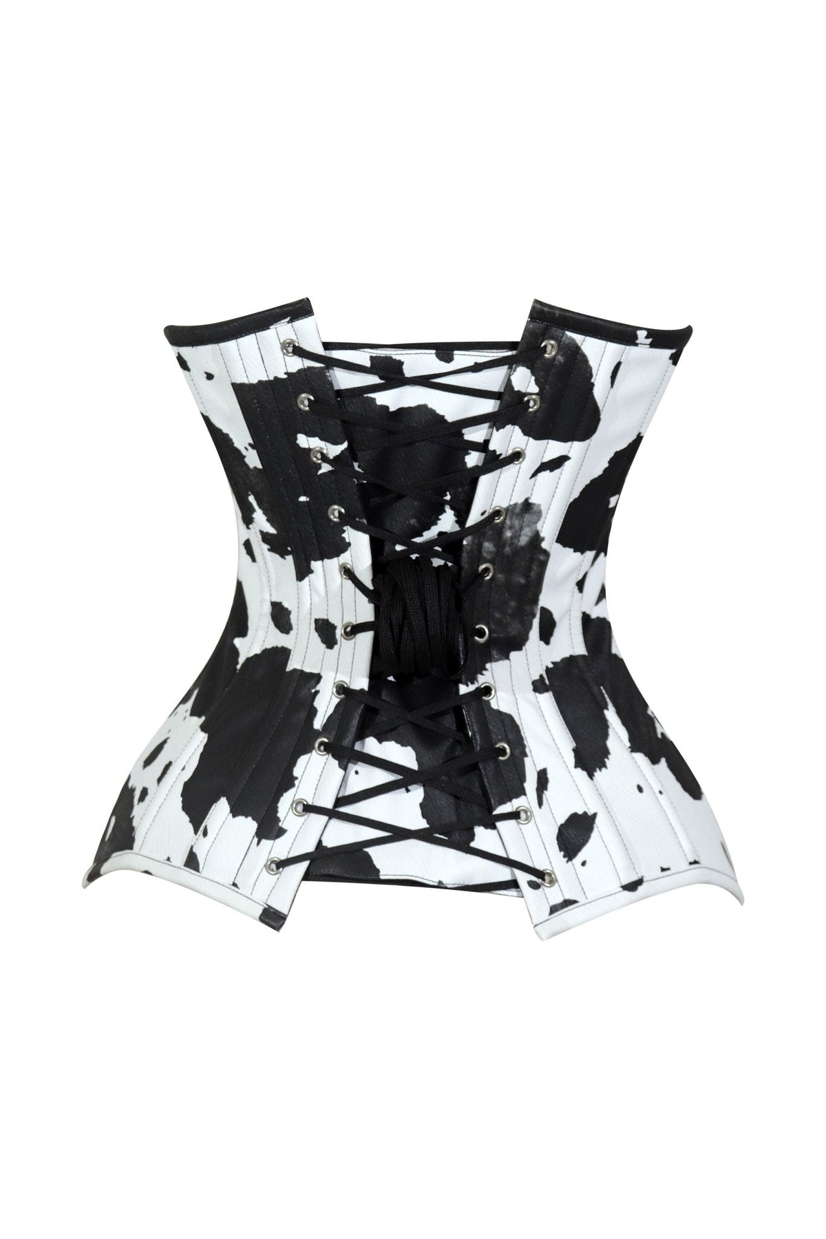 Lavish Black/White Cow Print Faux Leather Overbust Corset Top