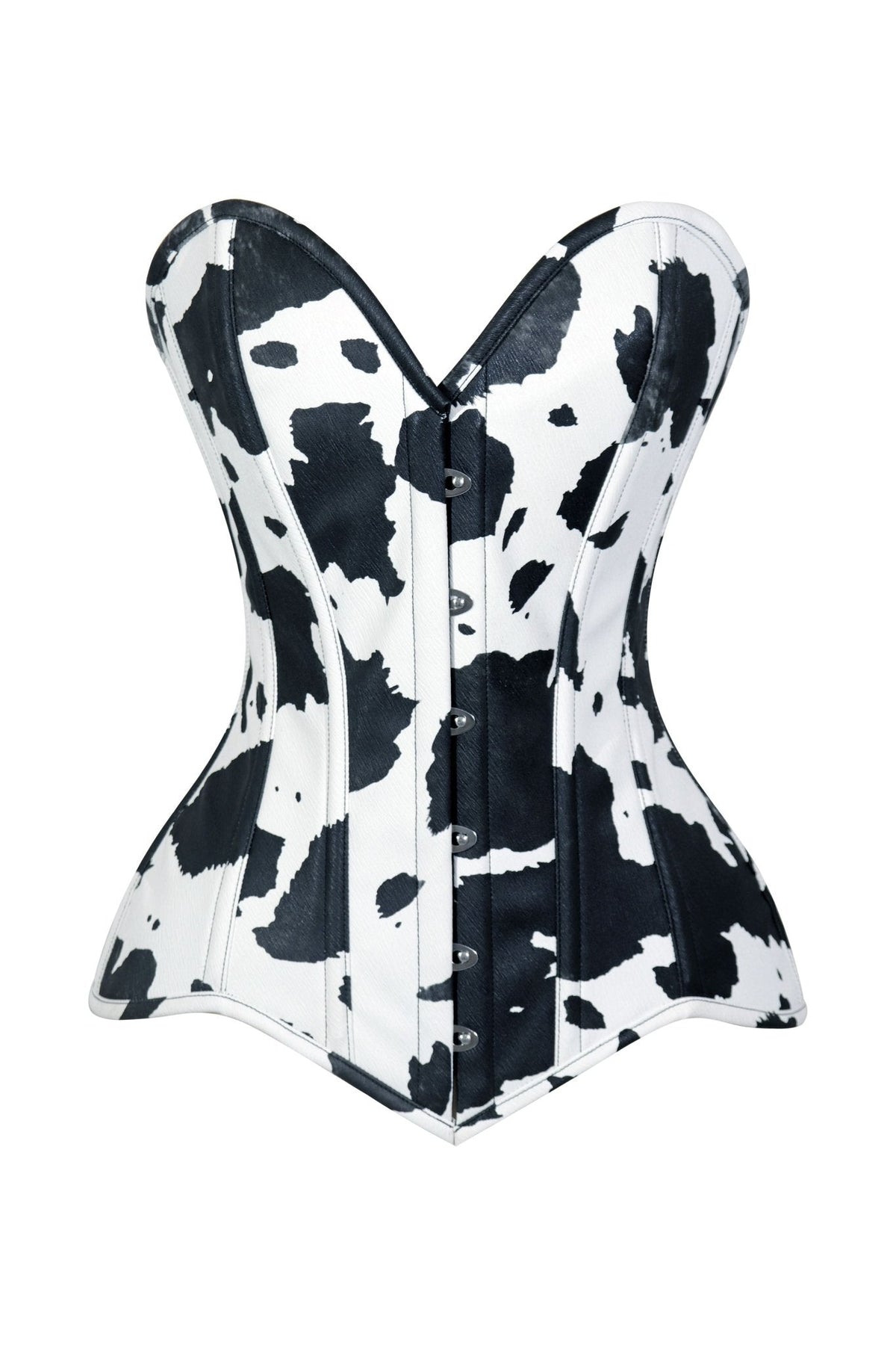Lavish Black/White Cow Print Faux Leather Overbust Corset Top