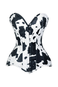 Lavish Black/White Cow Print Faux Leather Overbust Corset Top