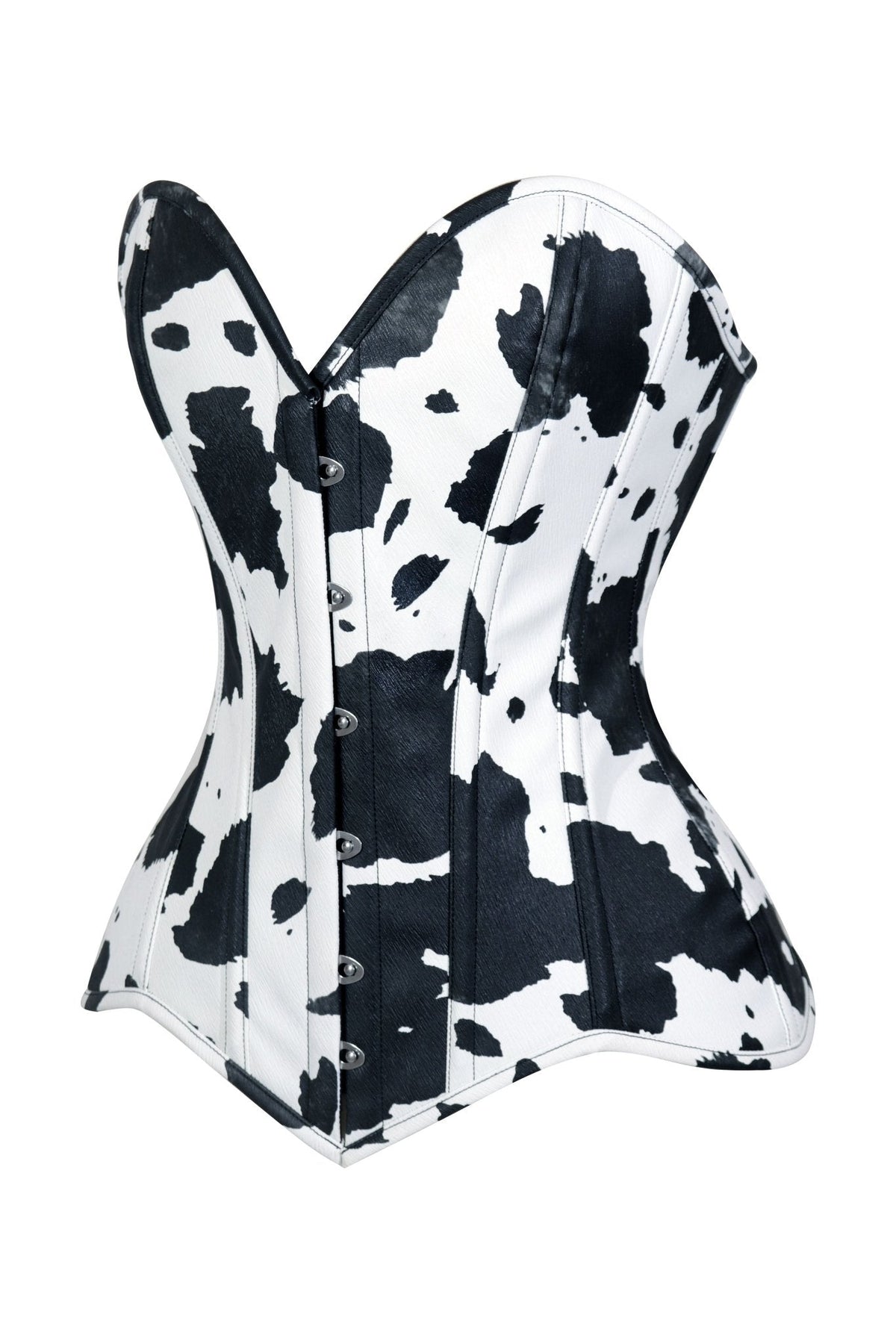Lavish Black/White Cow Print Faux Leather Overbust Corset Top