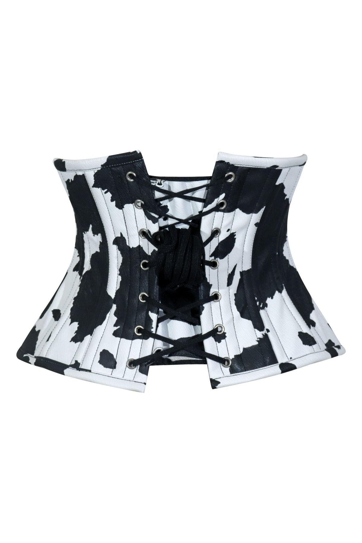 Lavish Black/White Cow Print Faux Leather Underbust Mini Cincher Corset Top