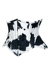Lavish Black/White Cow Print Faux Leather Underbust Mini Cincher Corset Top