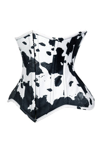 Lavish Black/White Cow Print Faux Leather Underbust Waist Cincher Corset Top