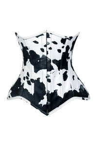 Lavish Black/White Cow Print Faux Leather Underbust Waist Cincher Corset Top