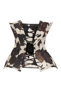 Lavish Brown/Cream Cow Print Faux Leather Overbust Corset Top