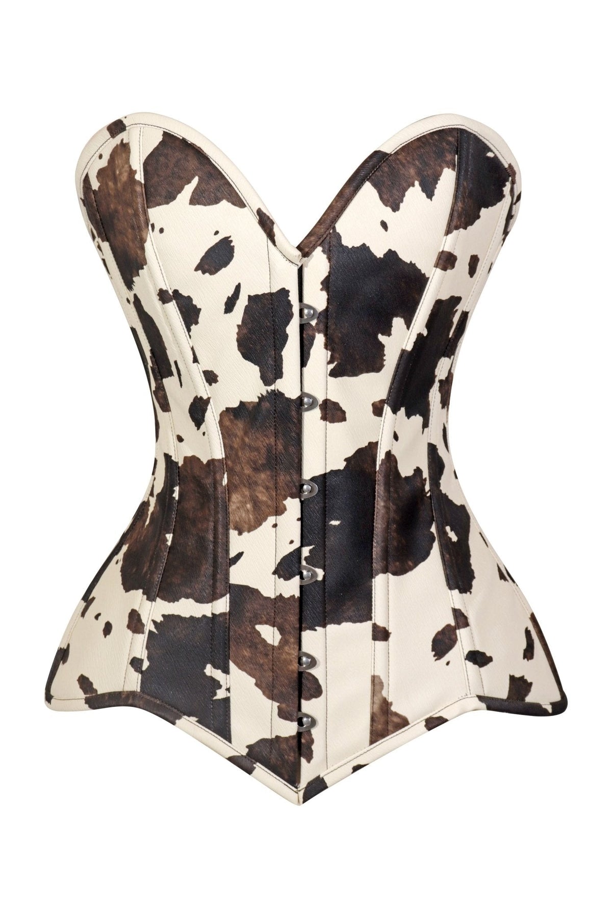Lavish Brown/Cream Cow Print Faux Leather Overbust Corset Top