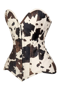 Lavish Brown/Cream Cow Print Faux Leather Overbust Corset Top