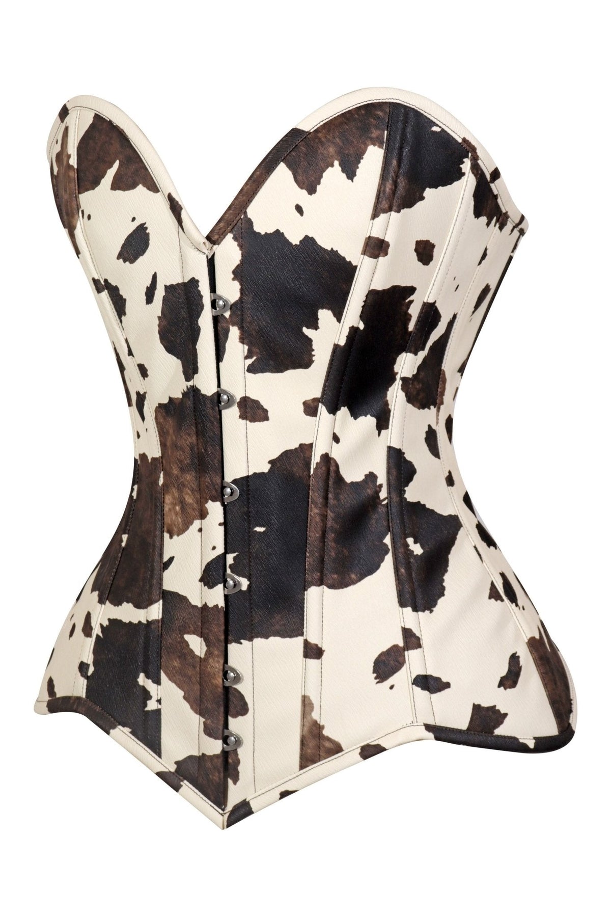 Lavish Brown/Cream Cow Print Faux Leather Overbust Corset Top