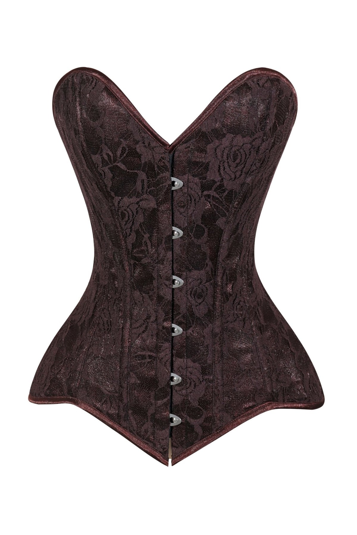 Lavish Dark Brown Lace Overbust Corset Sweetheart Neckline Busk Closure