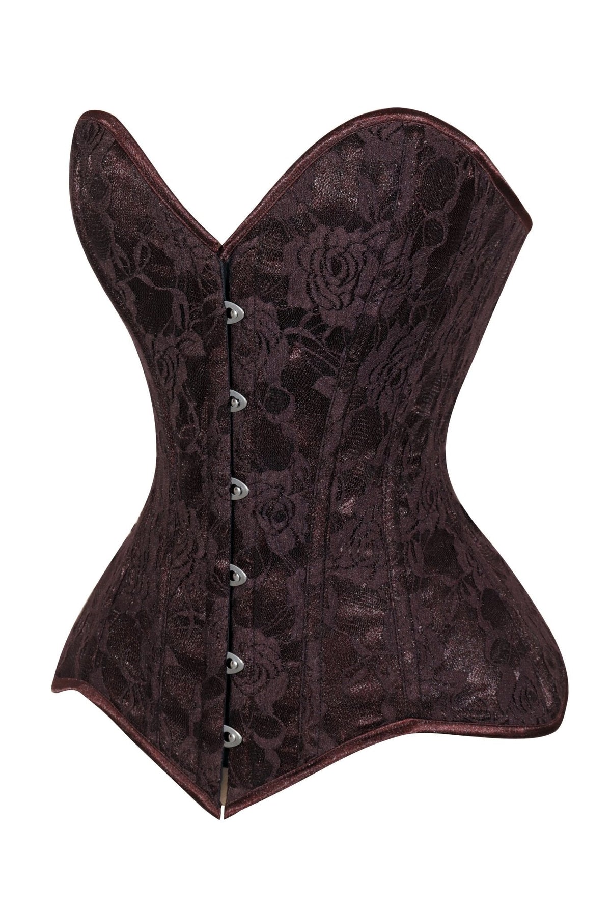 Lavish Dark Brown Lace Overbust Corset Sweetheart Neckline Busk Closure