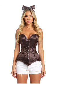 Lavish Dark Brown Satin Overbust Corset Sweetheart Neckline Busk Closure