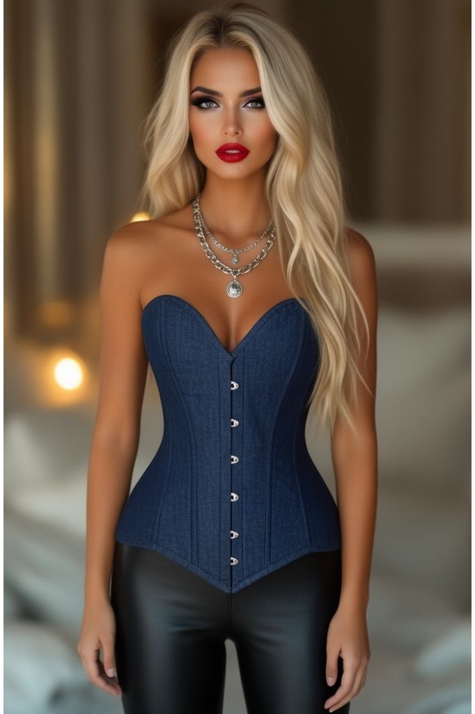 Lavish Dark Denim Overbust Corset Top