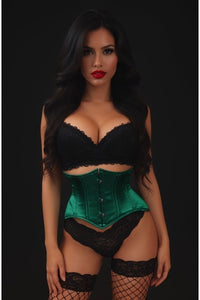 Lavish Dark Green Satin Mini Cincher Underbust Corset Waist Cincher Busk Closure