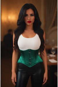 Lavish Dark Green Satin Mini Cincher Underbust Corset Waist Cincher Busk Closure