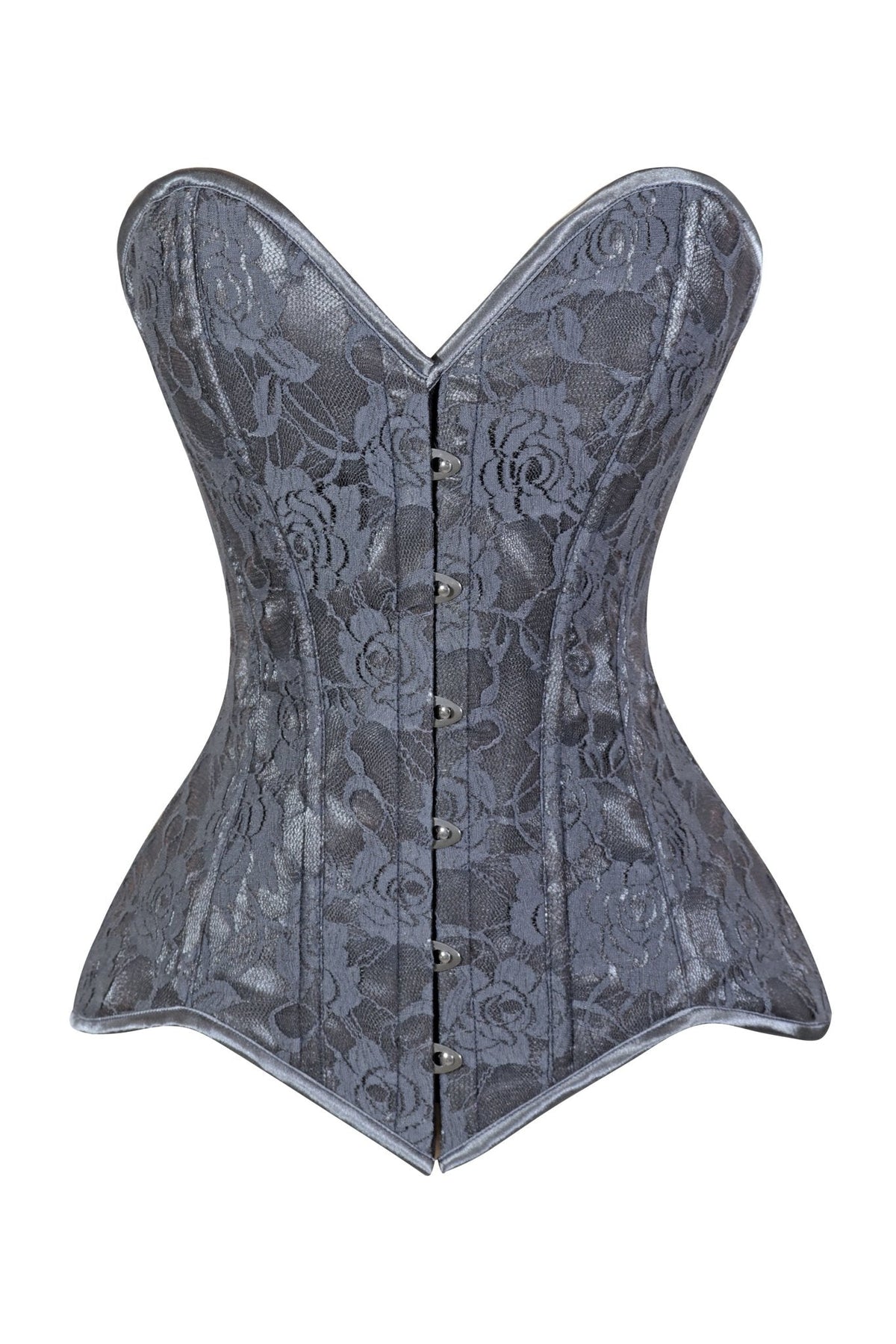 Lavish Dark Grey Lace Overbust Corset Sweetheart Neckline Busk Closure