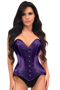 Lavish Dark Purple Satin Overbust Corset Sweetheart Neckline Busk Closure