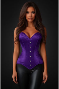 Lavish Dark Purple Satin Overbust Corset Sweetheart Neckline Busk Closure
