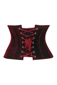 Lavish Dark Red Velvet Mini Cincher Underbust Corset Waist Cincher Busk Closure