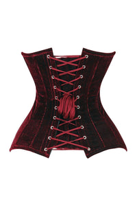 Lavish Dark Red Velvet Overbust Corset Sweetheart Neckline Busk Closure