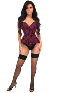 Lavish Dark Red Wine Lace Overbust Corset Sweetheart Neckline Busk Closure