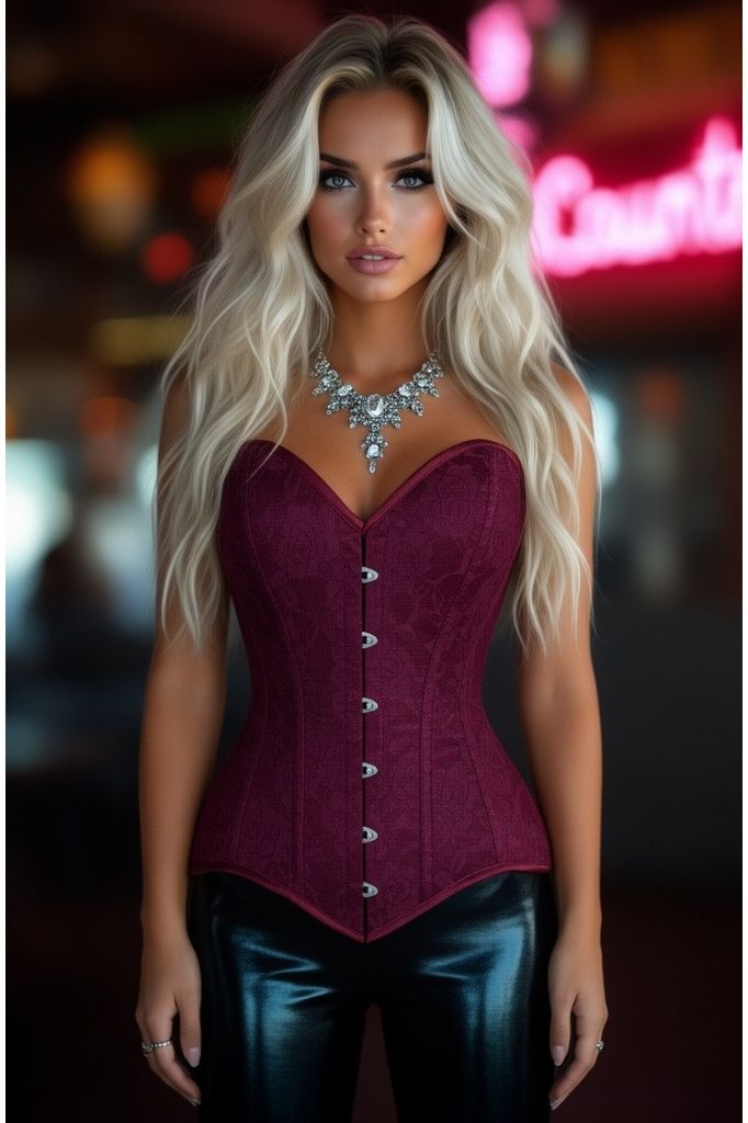 Lavish Dark Red Wine Lace Overbust Corset Sweetheart Neckline Busk Closure