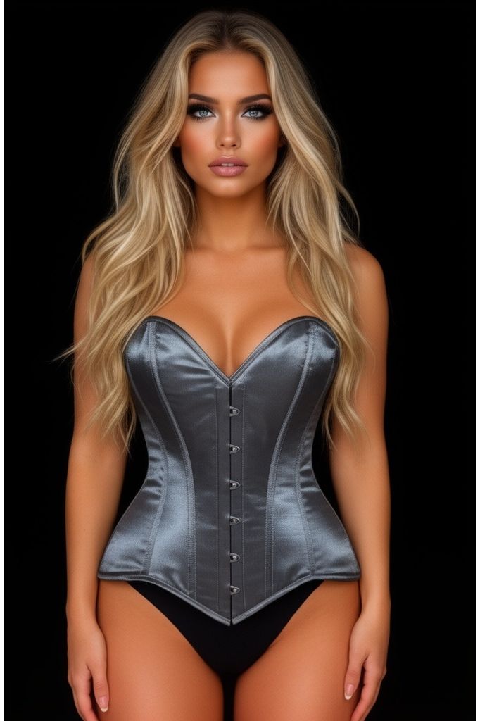 Lavish Dark Silver Overbust Corset Sweetheart Neckline Busk Closure