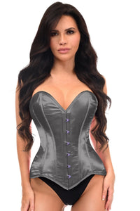 Lavish Dark Silver Overbust Corset Sweetheart Neckline Busk Closure