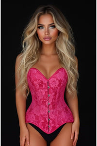 Lavish Fuchsia Lace Overbust Corset Sweetheart Neckline Busk Closure