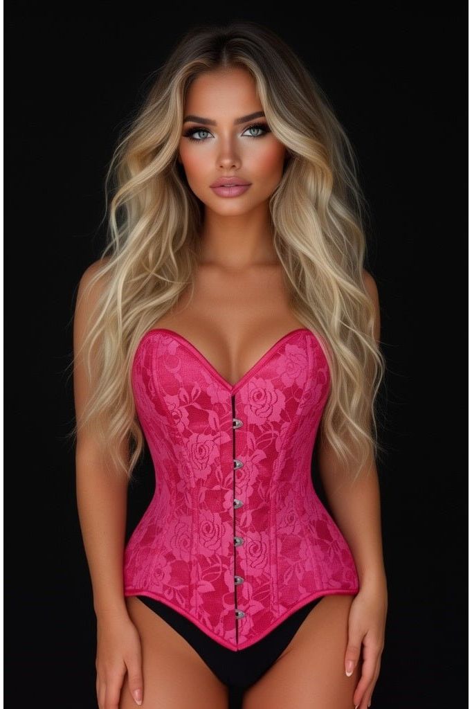 Lavish Fuchsia Lace Overbust Corset Sweetheart Neckline Busk Closure