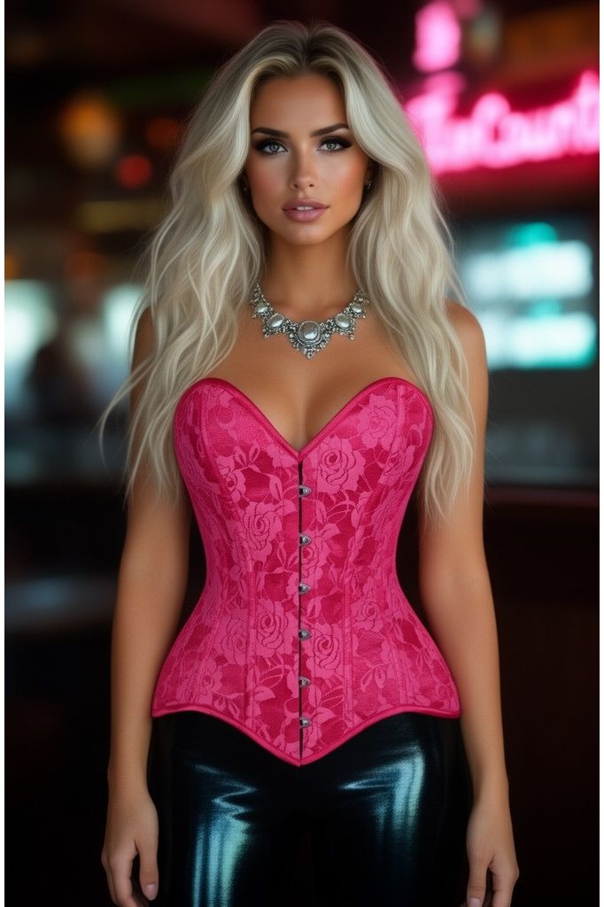Lavish Fuchsia Lace Overbust Corset Sweetheart Neckline Busk Closure