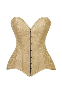 Lavish Gold Brocade Overbust Corset W/Busk Closure