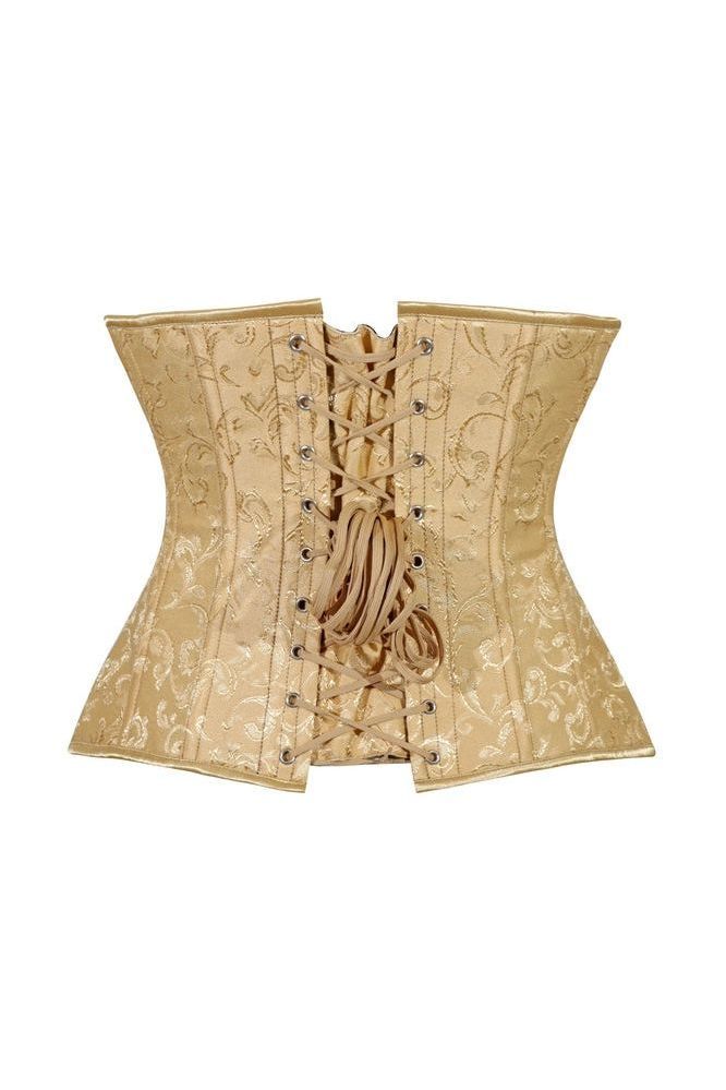 Lavish Gold Brocade Waist Cincher Under Bust Corset w/Front Busk Closure