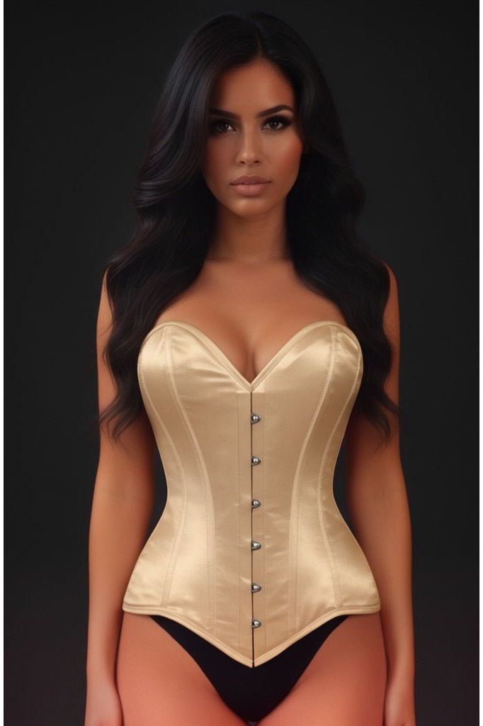 Lavish Gold Satin Overbust Corset Sweetheart Neckline Busk Closure