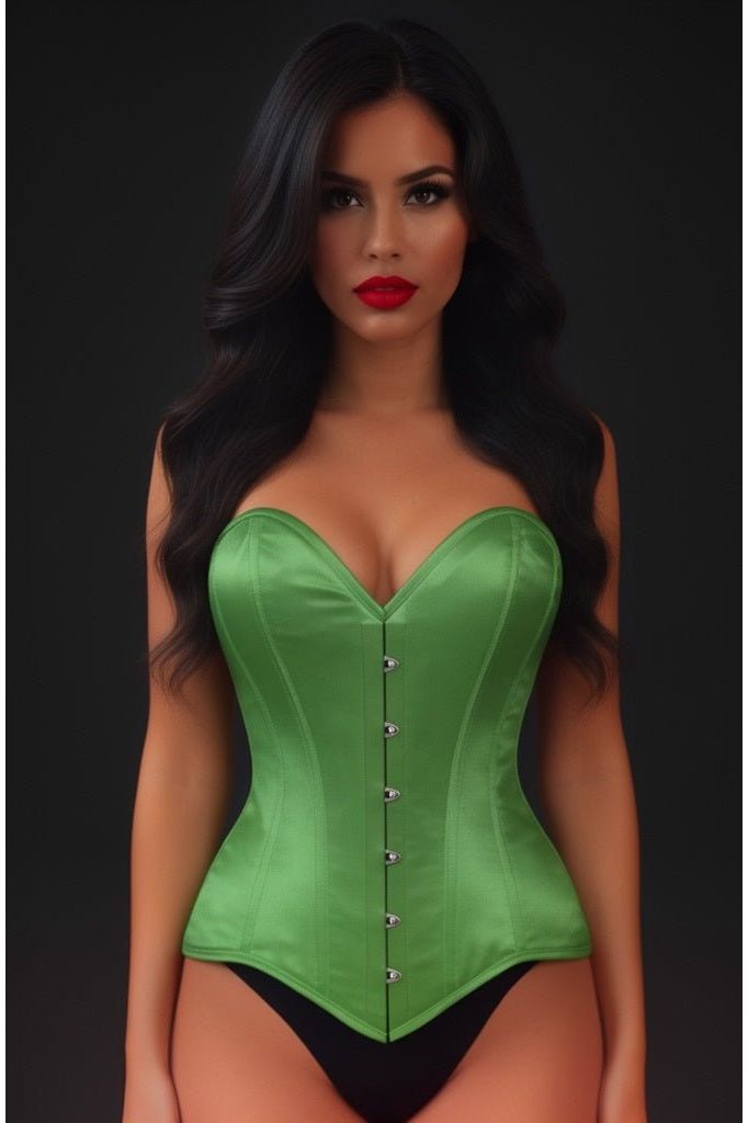 Lavish Green Satin Overbust Corset Sweetheart Neckline Busk Closure