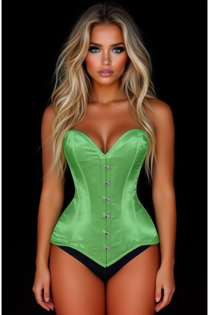 Lavish Green Satin Overbust Corset Sweetheart Neckline Busk Closure