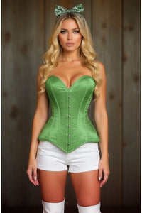 Lavish Green Satin Overbust Corset Sweetheart Neckline Busk Closure