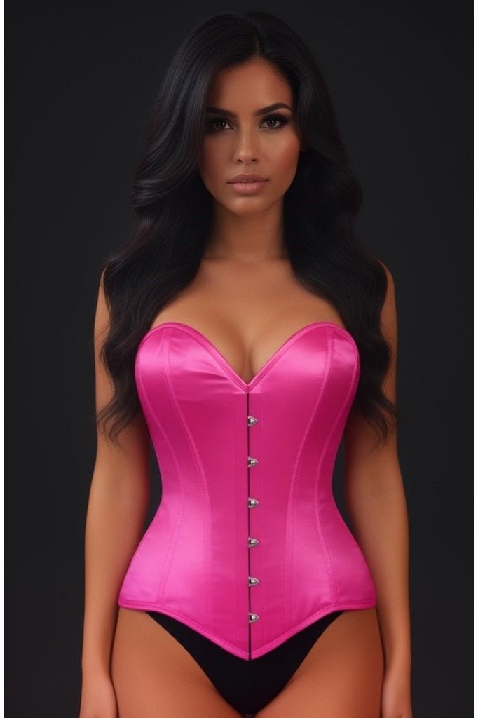 Lavish Hot Pink Satin Overbust Corset Sweetheart Neckline Busk Closure